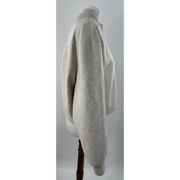 ZARA Womens 2XL Gray Bomber Jacket Wool Blend Snap Front Ribbed Collar - Picture 4 of 5